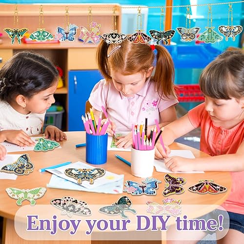 Miniatura 7 de FairySandy Juego de 20 llaveros de pintura de diamante de mariposa 5D, kits de llaveros de arte de diamantes de mariposa 5D, kits de llaveros