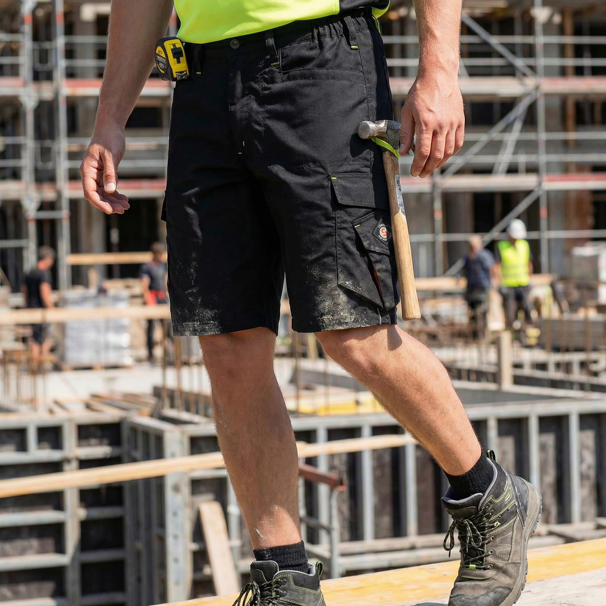 Stenso Prisma Kurze Hosen Herren - Multifunktionstaschen, Kurze Arbeitshose Herren mit Zwei Seitlichen Cargotaschen & Gesäßtaschen, Verstärkter Sitzbereich, Arbeitshosen Männer Kurz, Elastische Taille