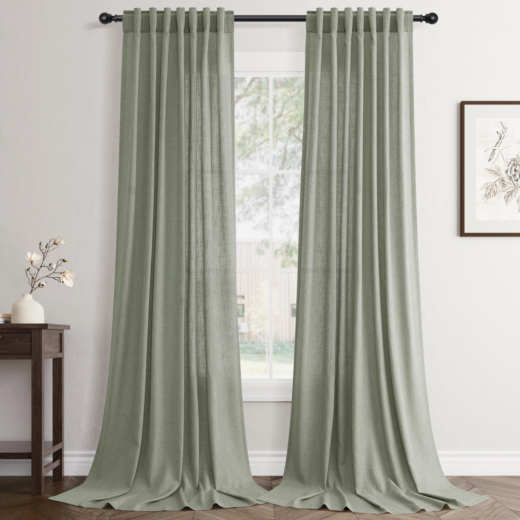 Jowels Sage Green Linen Curtains