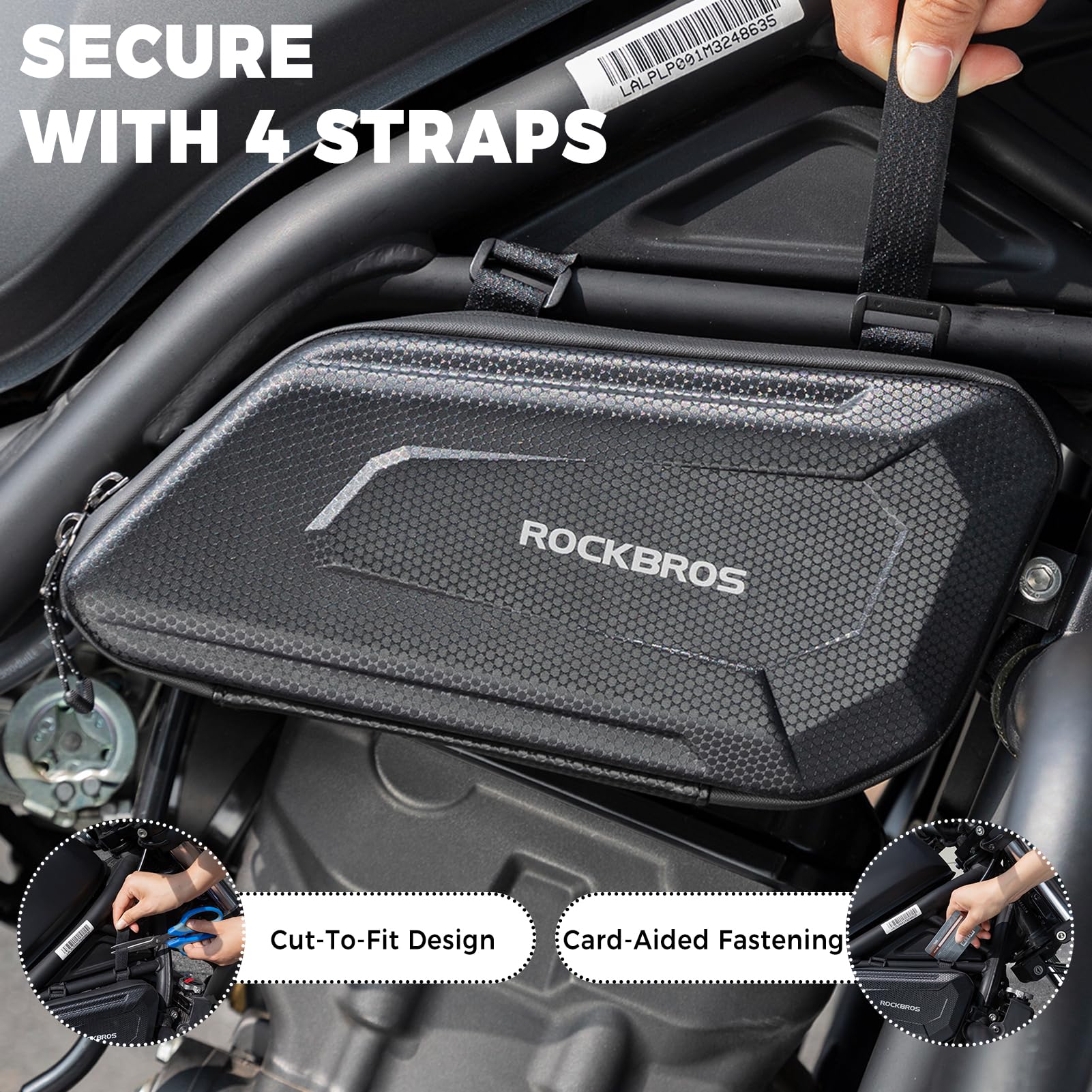 ROCKBROS Borsa Laterale Moto 1,5L, Borsa Guscio Rigido Resistente all'Acqua, con Cintura di Fissaggio Regolabile, per Motociclismo Motorcycle, Nero Destra