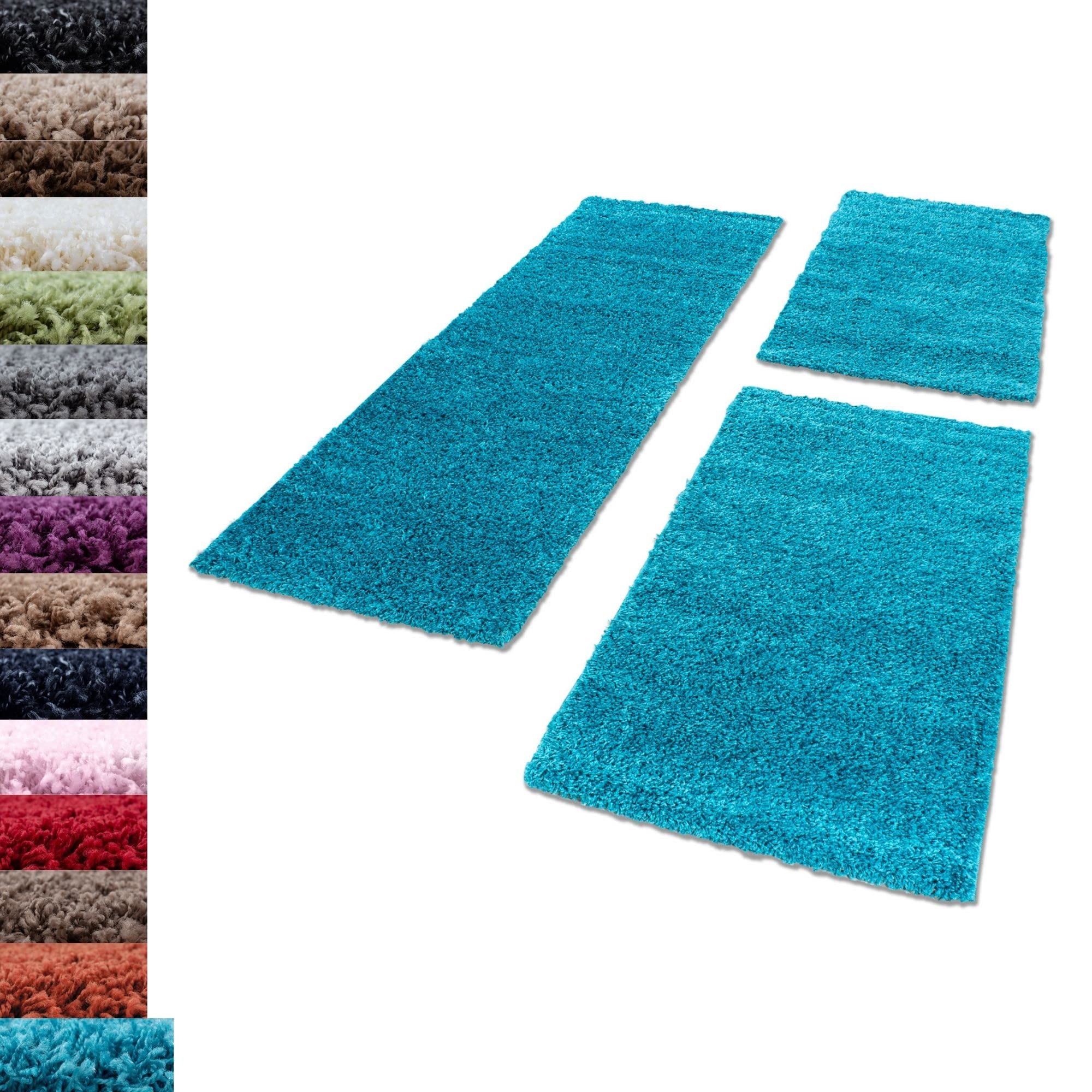 Carpettex Bettumrandung Shaggy Teppich Läuferset 3 teilig Hochflor Einfarbig Langflor
