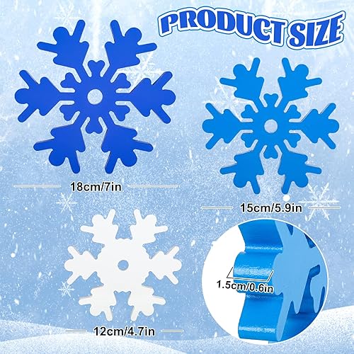 Miniatura 2 de Whaline Letrero de madera con forma de copo de nieve de invierno, 3 piezas, tamaño surtido, con forma de copo de nieve, centro de mesa de madera