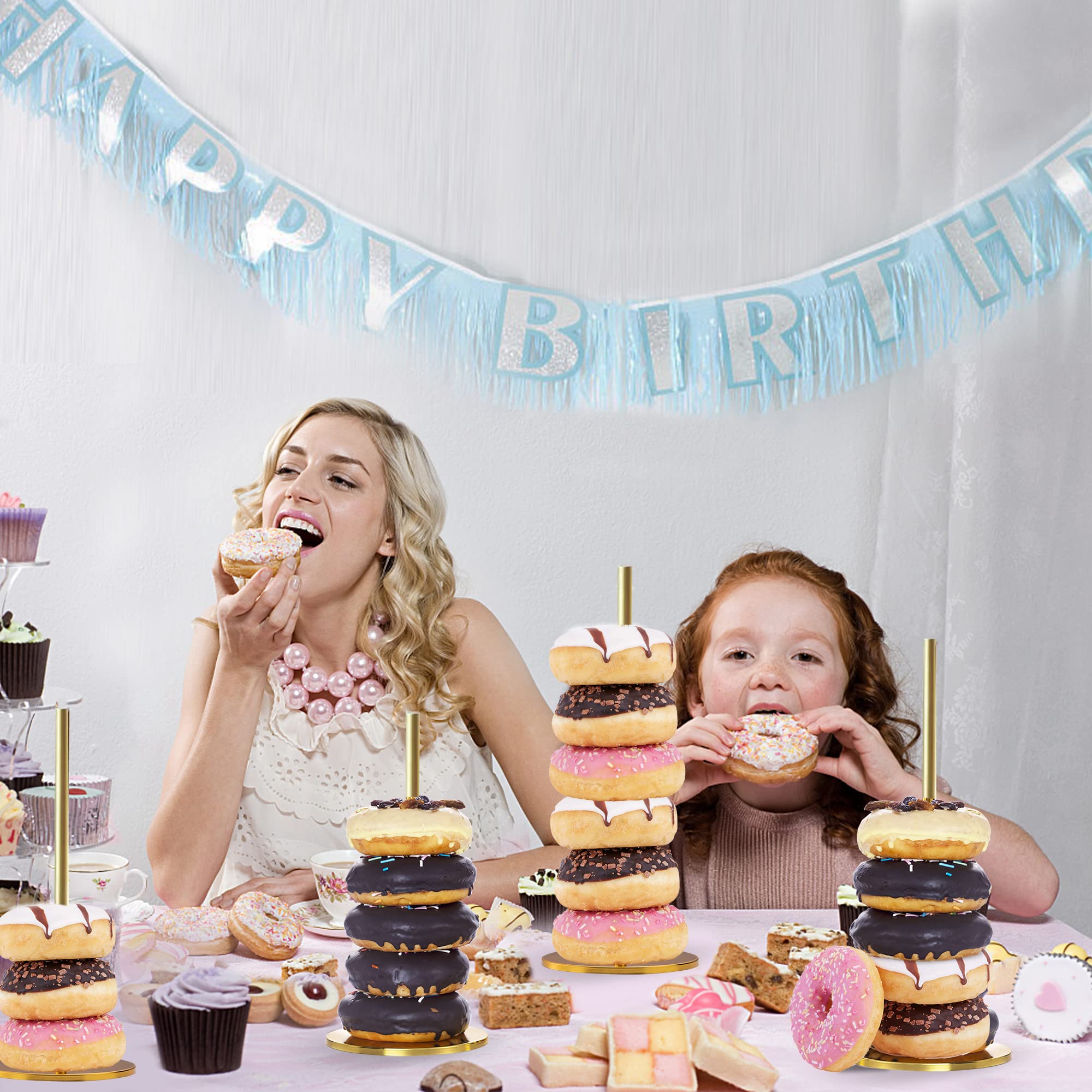 6 Pack Donut Tower Stands for Dessert Table, ANMEISH Gold Metal Donut/Doughnut/Bagel Display Holder for Party (6 Pieces-Golden)