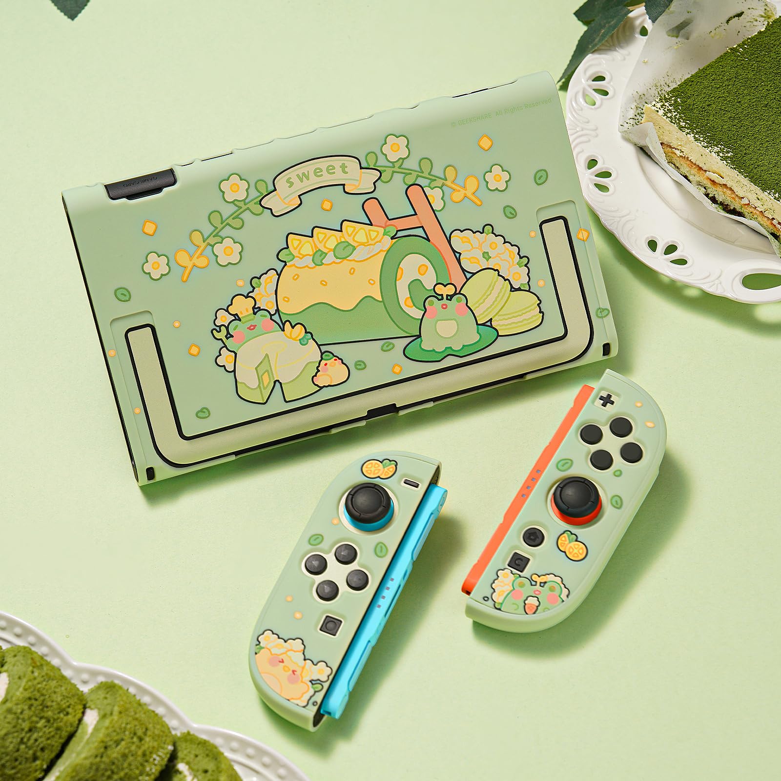 GeekShare Schutzhülle kompatibel mit Switch 2, Harte, schlanke PC-Hülle, dockbares Design für Switch 2 Konsole und JC-Controller – Matcha-Frosch