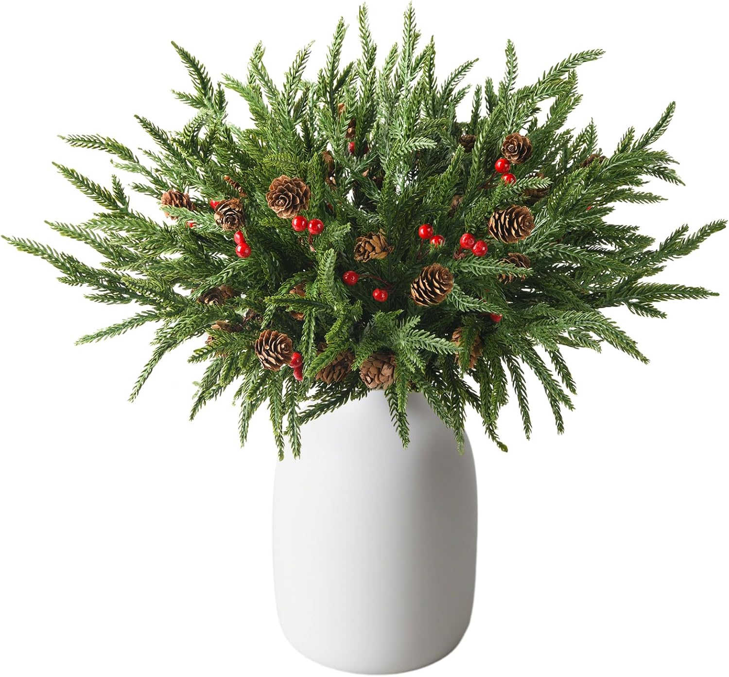 ZFProcess 10PCS Christmas Norfolk Pine Stems, Real Touch 15 Inch Artificial Norfolk Pine Branches, Fake Greenery Pine Picks for Vase DIY Holiday Winter Table Indoor Decor(Green)