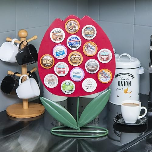Miniatura 2 de Made Easy Kit Soporte para cápsulas de café para encimera frontal compatible con K-Cups, decoración de barra de café para el café del hogar (tulipán