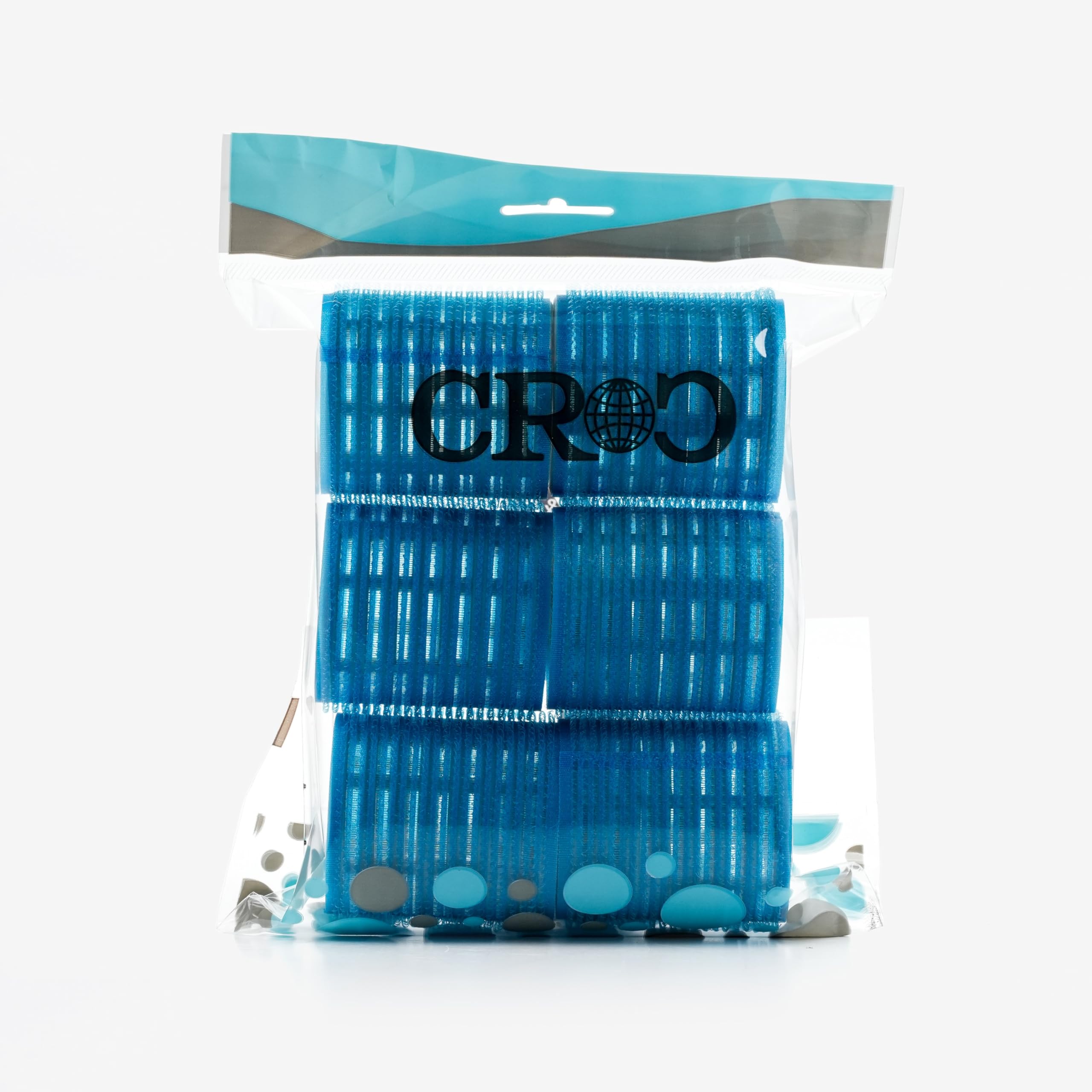 Croc 1214 Mega Boy Bigudi 6Lı + Saç Pensi 10lu (Cırtlı - Yapışkanlı Bigudi) Mavi