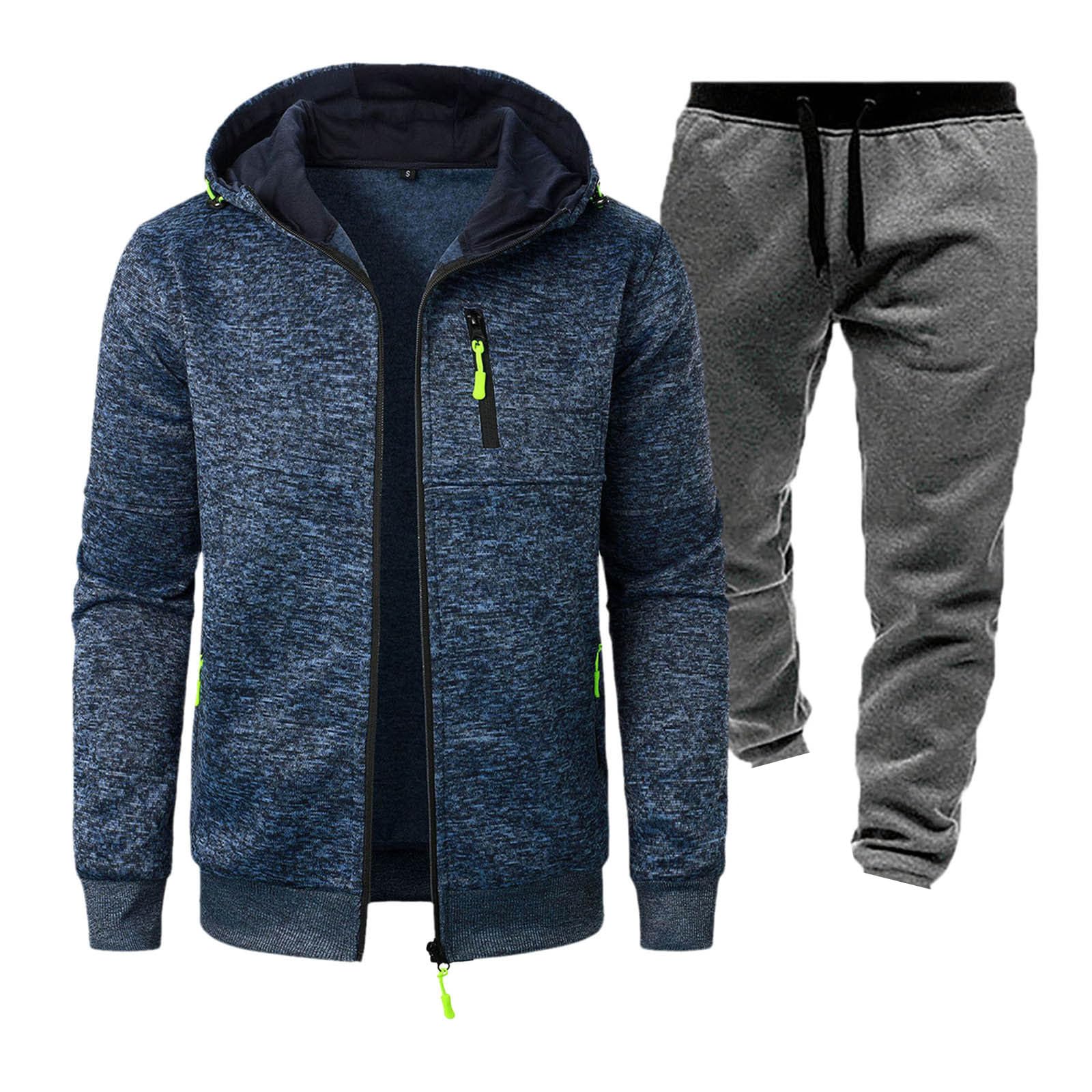 Męski dres treningowy, bluza z kapturem i joggery, 2-częściowy, zielono-szary, dres dla mężczyzn, miękka bawełniana odzież sportowa z kieszeniami, lekki, wygodny strój na siłownię, trening lub