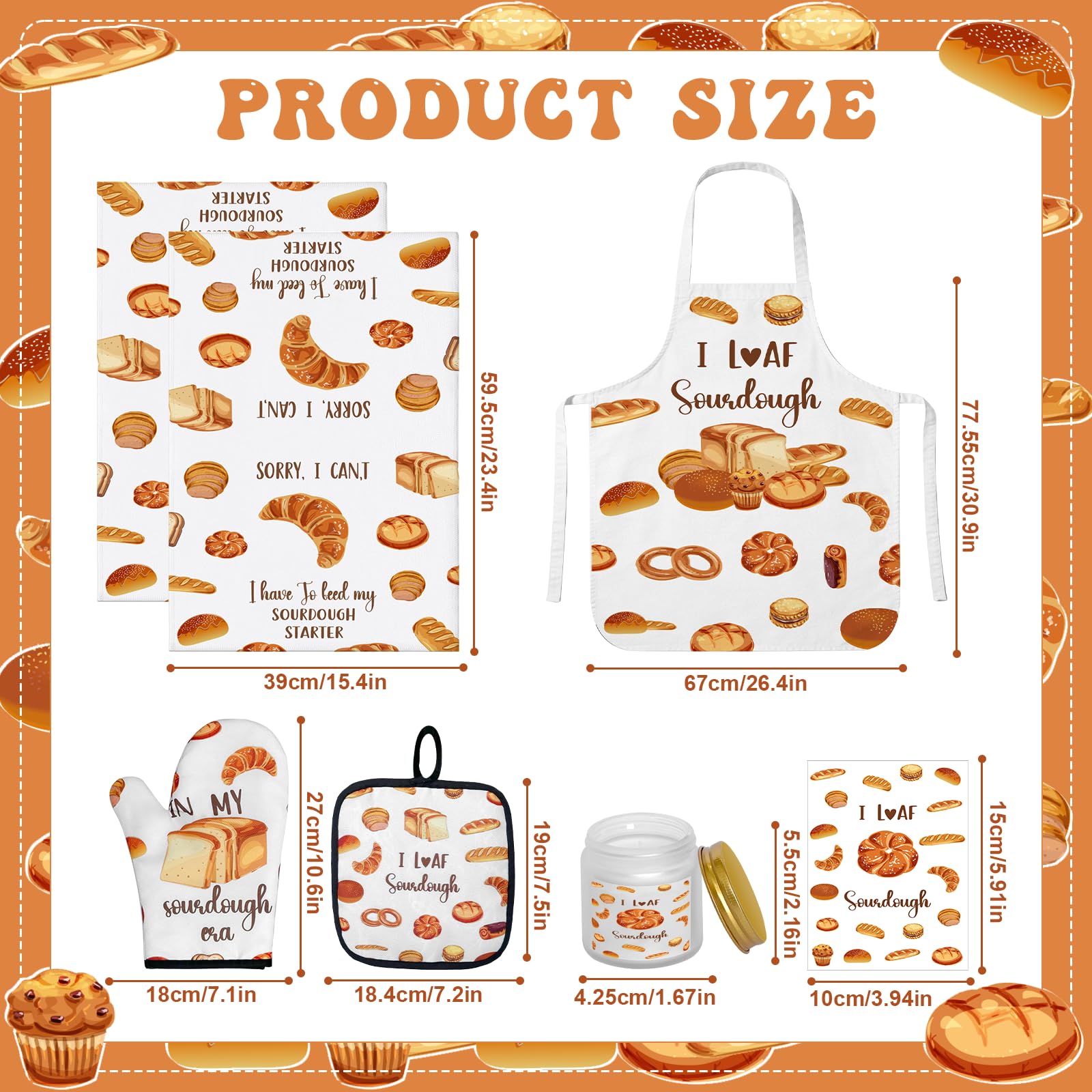 8 Pcs Mothers Day Sourdough Baking Gifts for Women Include Sourdough Bread Apron Towels Oven Mitt Pot Holder Aromatherapy Candle Socks Greeting Card for Bread Bakers Mom Sister Wife Aunt Lover