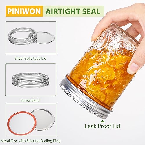 Miniatura 3 de Tarros Mason de 16 onzas con tapas, paquete de 6 tarros de vidrio de boca ancha, tarros de vidrio vintage con tapas de metal para conservas,