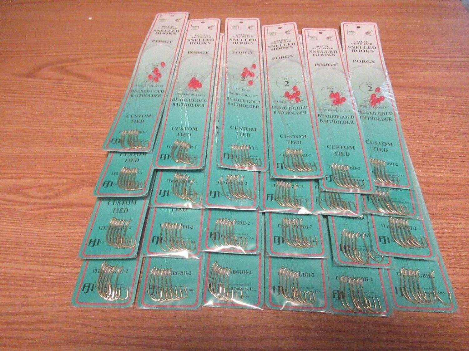 24 PKS Size 2 SNELLED Beaded Gold BAITHOLDER Hooks 144