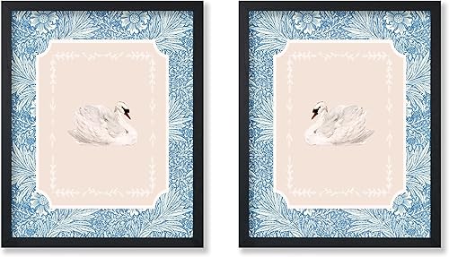 Poster Master Póster vintage de cisne de 2 piezas, estampado de pájaro retro, arte floral, arte pastel, arte animal, arte en acuarela, arte bohemio