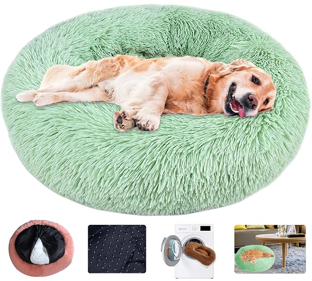 KZhanmy Cama de Perros Gatos Grande Pequeño,Cama de Mascotas Calentito Mullida Felpa Cojin Redonda…