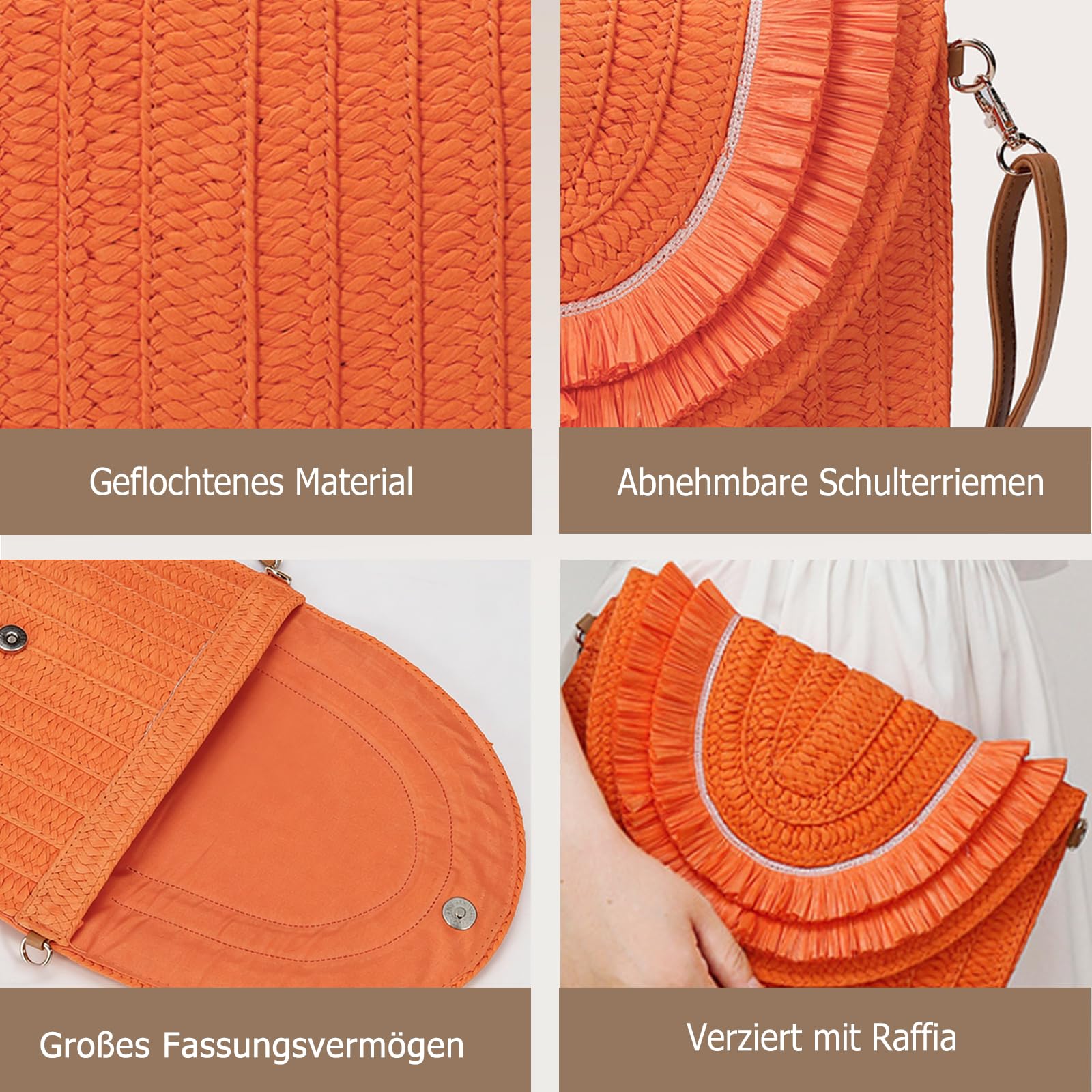 CORIOS Damen Handgefertigte Strohtasche Gewebte Tasche Sommer Strandtaschen Handgewebt Basttasche Böhmische Tote Beutel Umhängetasche mit Quaste Retro Schultertasche Frauen Handtasche Gelb