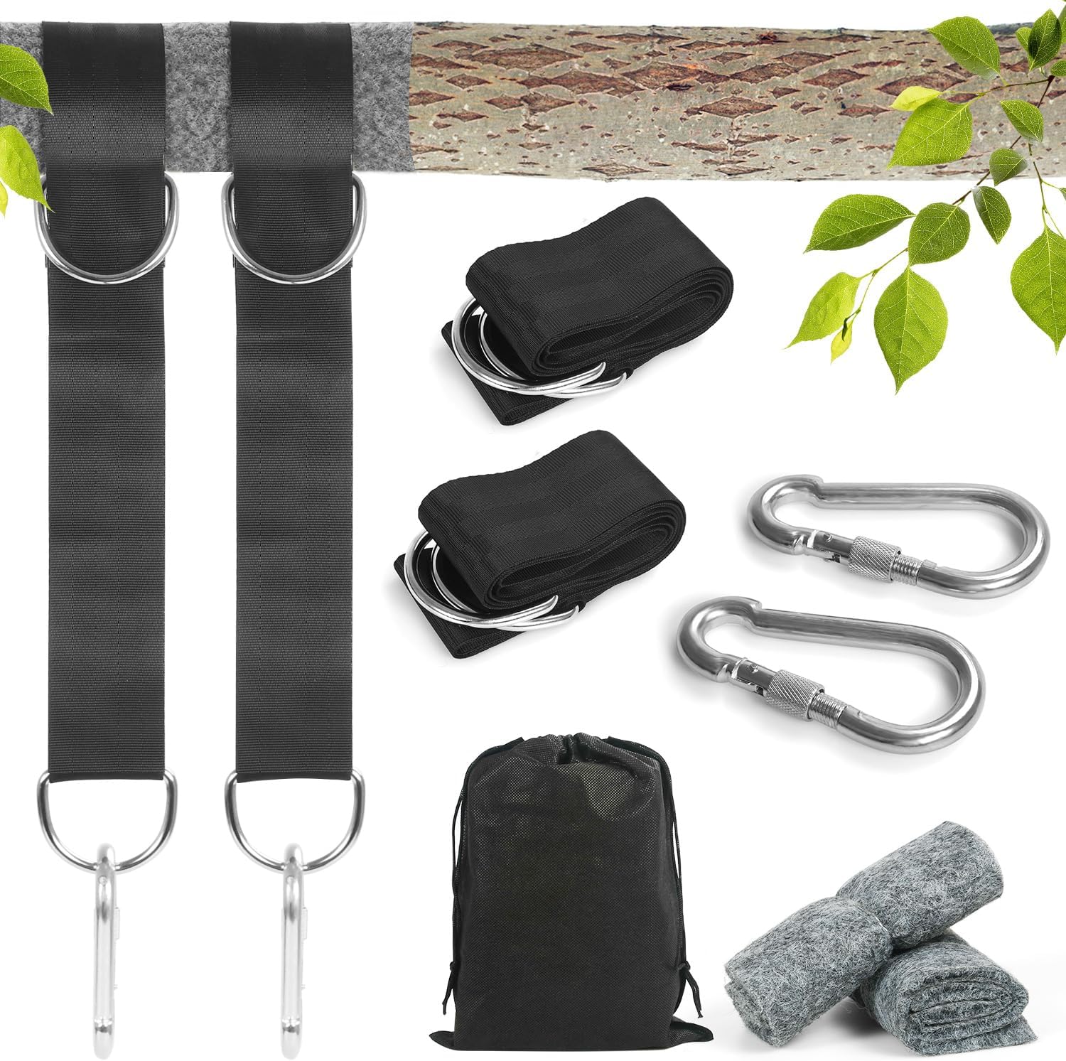 KIKIGOAL Swing Attachment, Hammock Attachment Hanging Chair Attachment with 2 Tree Safety Pads and a couple of Premium carabiners and Storage Bag, Holds as much as 500 kg (1.5 m)
