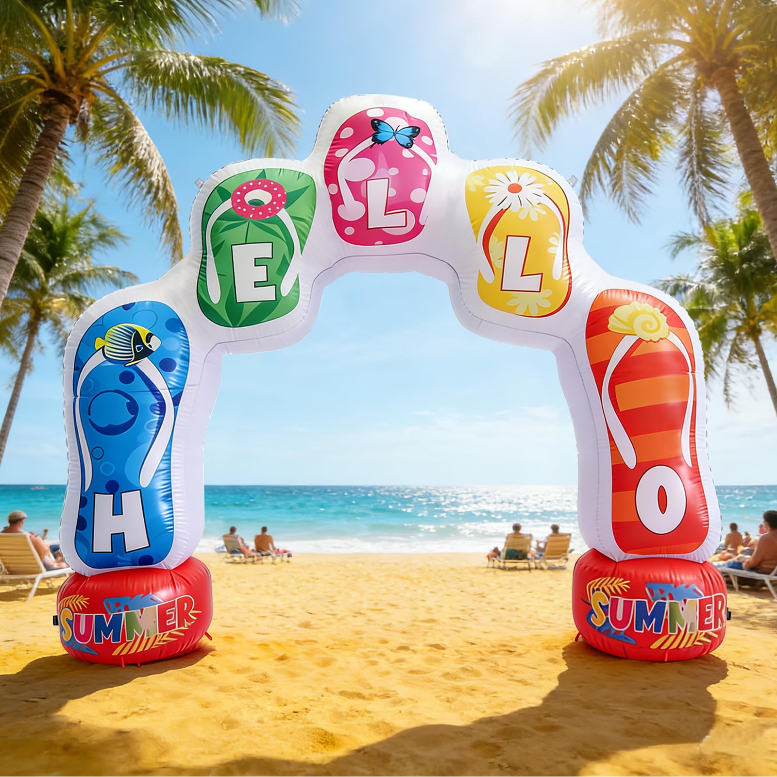 8 FT Summer Inflatable Slipper Party Arch,Beach Ball Party Arch for Luau Hawaiian Tropical Beach Decorations for Summer Pool Yard Garden Favors Supplies