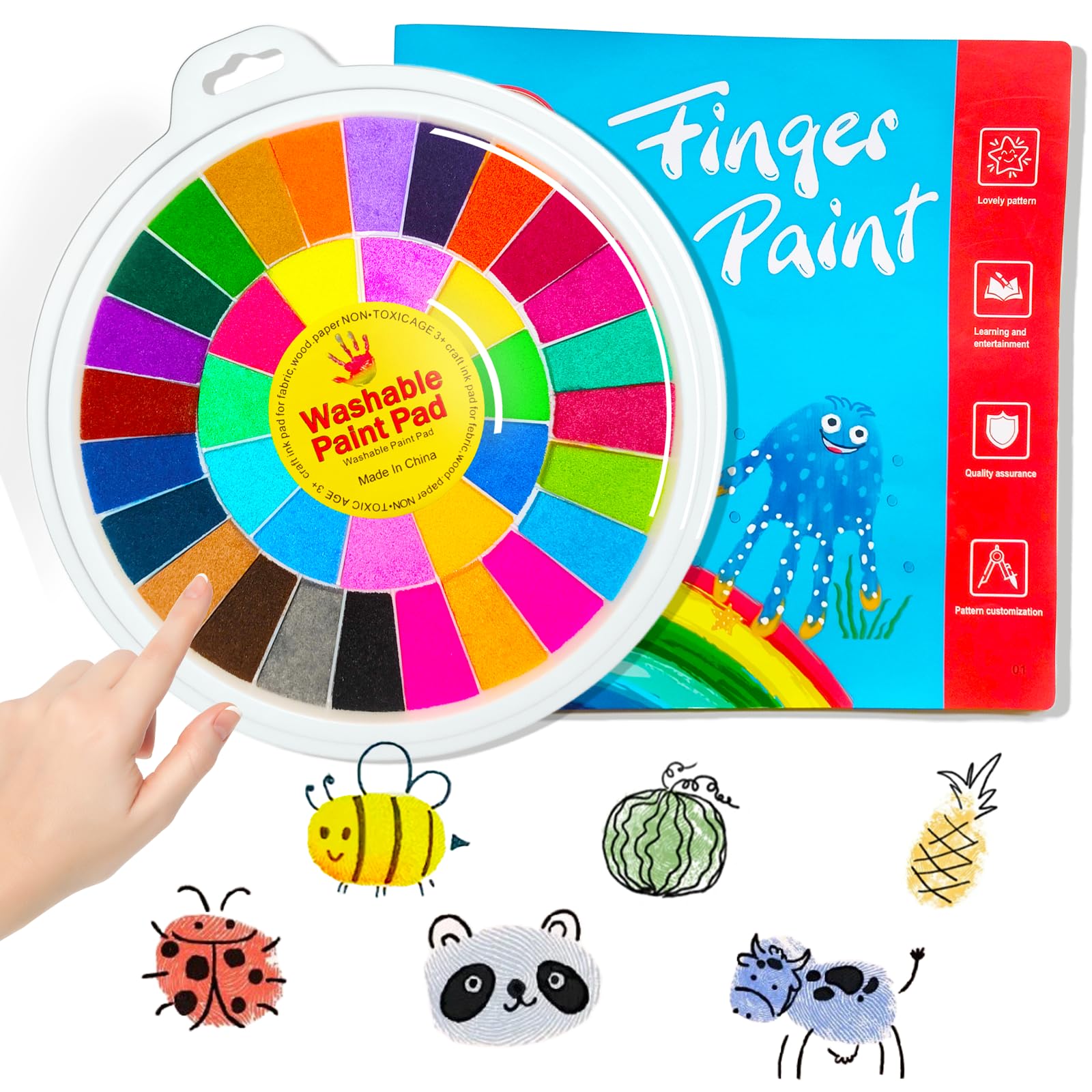 36 Color Kids Washable Finger Paint Set with Drawing Book,Funny Finger Painting Kit with Book for Toddlers,Children's Finger Drawing Pad for Halloween,DIY,Art,Early Learning Gift