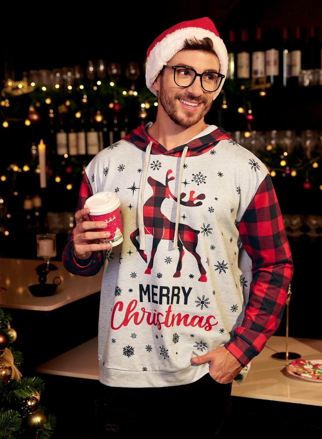 Arvilhill Men's Ugly Christmas Hoodies Vintage Red Plaid Sweatshirt (S-3XL)