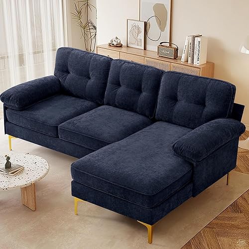 ABAKAN 79” Modern Sectional Sofas Couches for Living Room, Chenille Convertible L Shaped Couches with Chaise for Small Spaces, Sofa with Solid Wood Frame, Attached Armrest, Easy to Install(Navy)