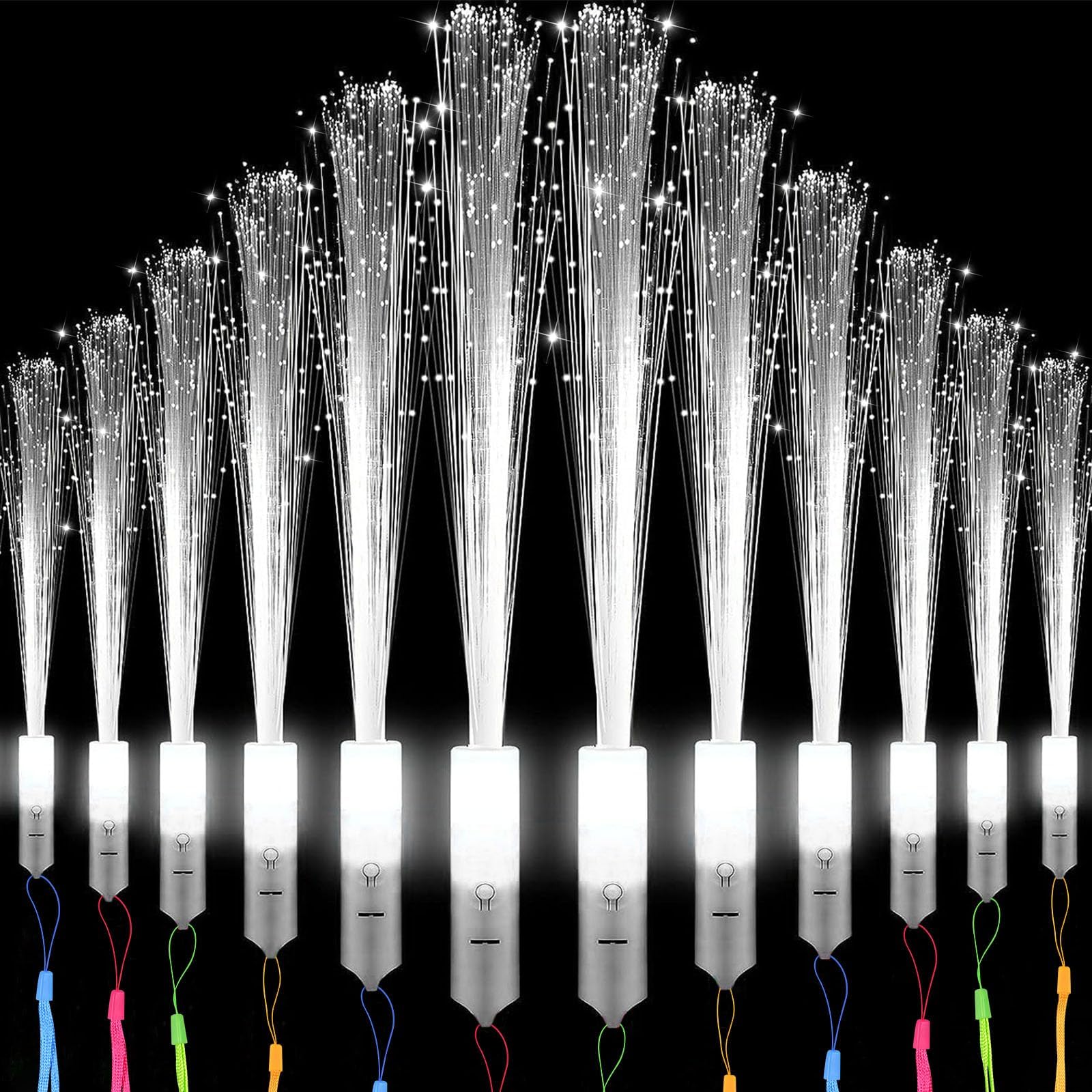 AUEJACKY - Lámpara de fibra óptica a blanca, 12 unidades de luz LED de boda, 3 modos intermitentes, para fiesta, para concierto, Navidad, decoración de fiesta de boda, suministros
