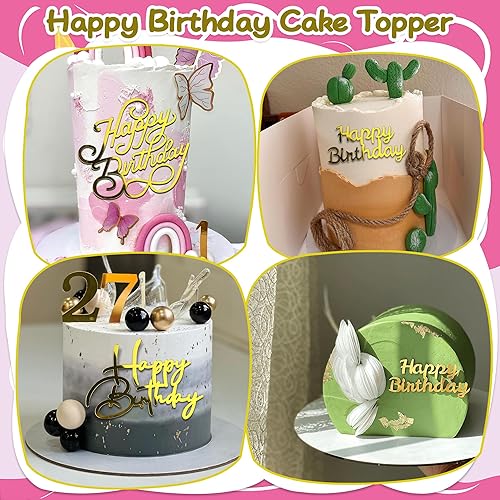 Miniatura 3 de 10 adornos dorados para tartas de cumpleaños, decoración de acrílico para tartas, decoración lateral para tartas, suministros de decoración de
