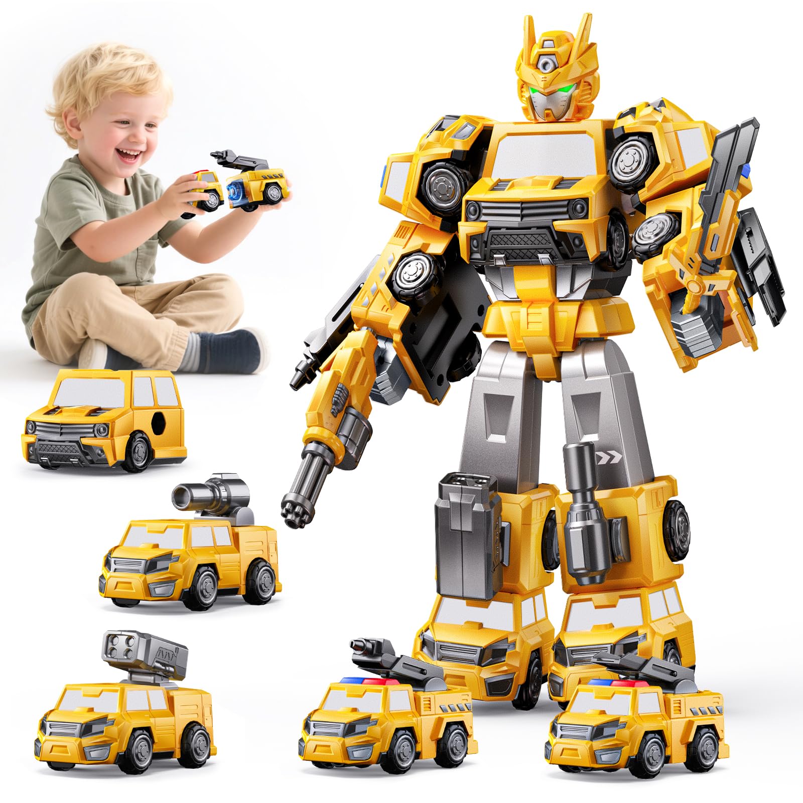 Robot de construcción magnética 5 en 1, regalos para niños de 3, 4, 5, 6 años, fácil de ensamblar, camiones transformadores para niños, ideales para regalo de cumpleaños para niños de 3, 4