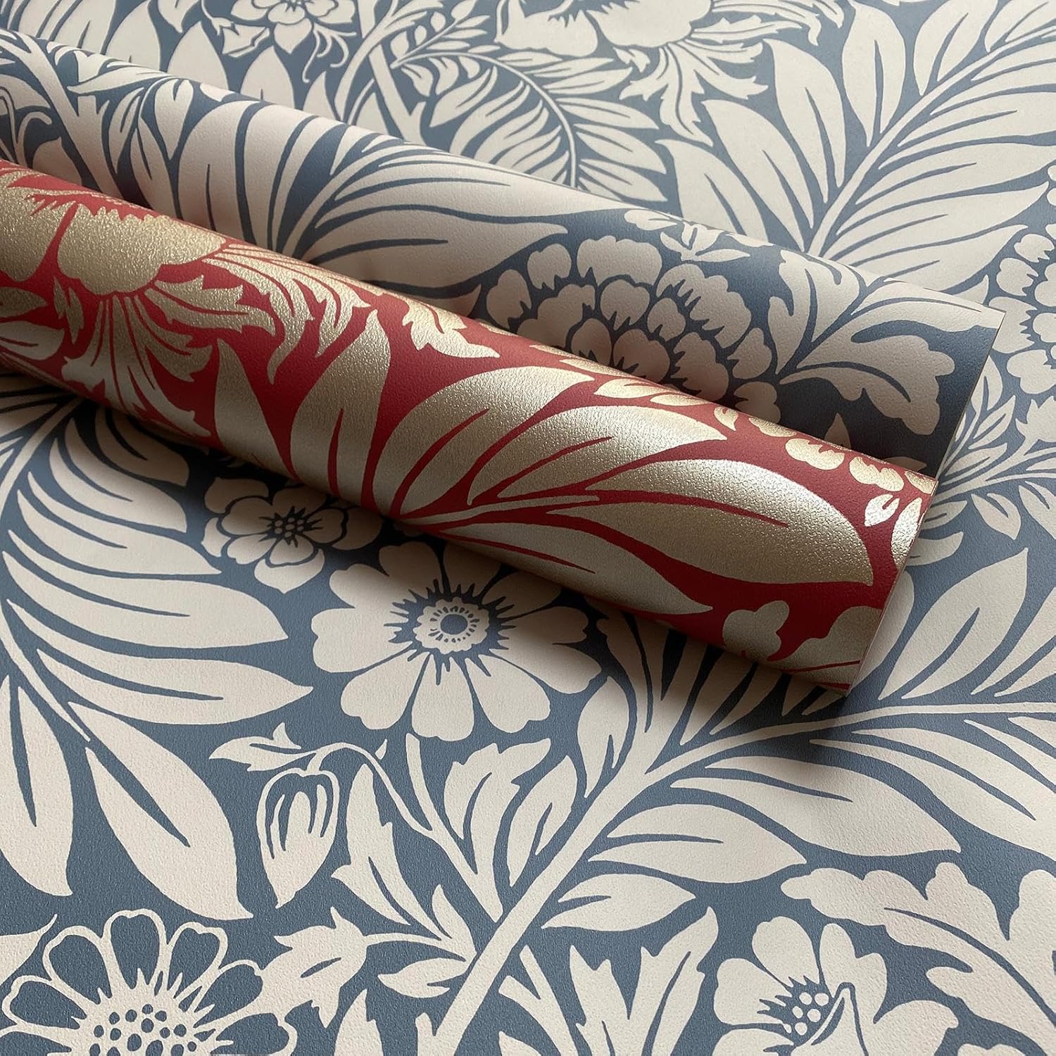 World of Wallpaper Florence Leaf Floral Wallpaper Blue/Cream 726 - Living Room, Lounge, Bedroom, Hallway, Feature Wall Wallpaper