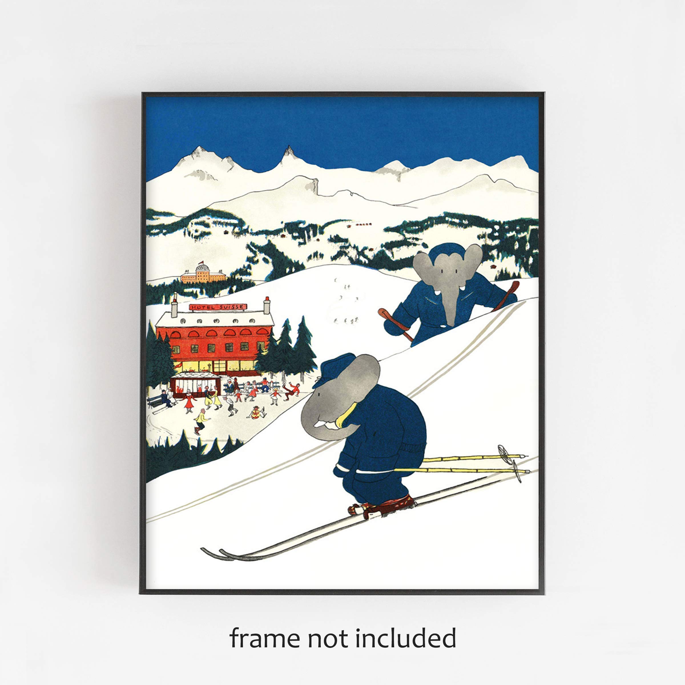 Amazon.com: CLOUD NINE PRINTS Babar Skiing Print, Sports Nursery