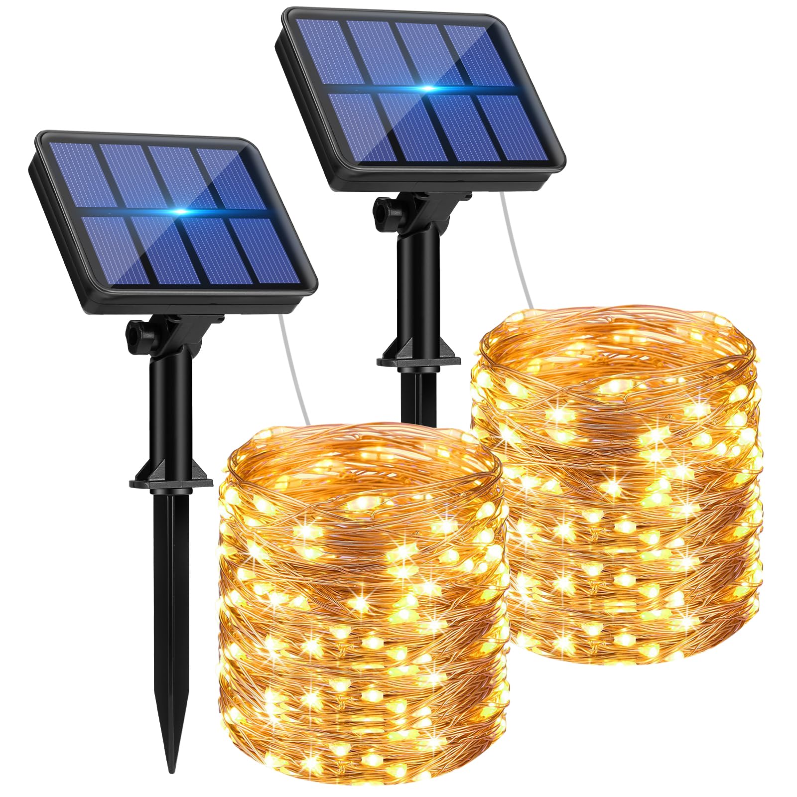btfarm 2 Stück Solar Lichterkette Aussen, 15M+2M LED Solarlichterkette Außen Wetterfest 8 Modi IP65 Wasserdicht Kupferdraht Lichterkette Außen Solar Outdoor für Garten Terrasse Baum Hof Party