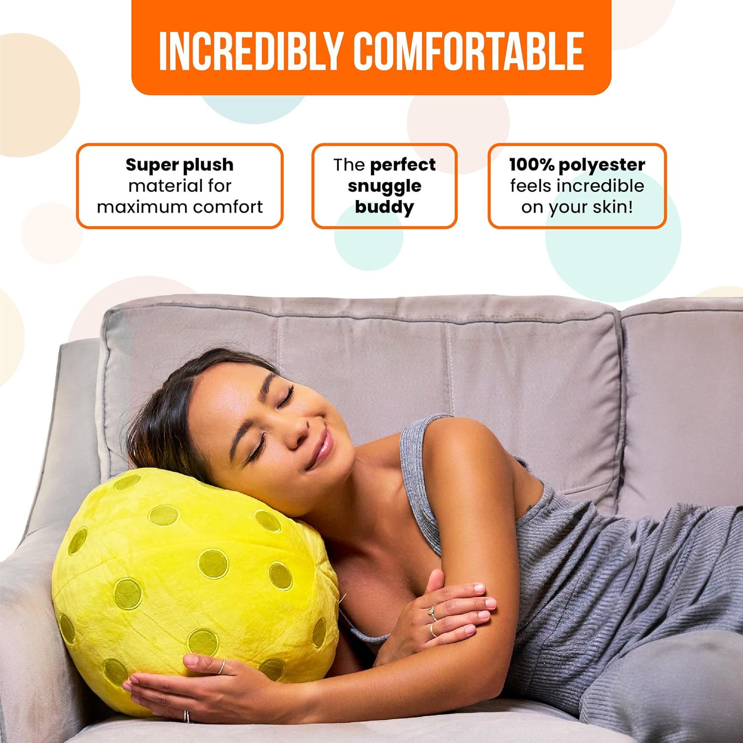 Pickleball Pillow - Huggable Plush Pickleball Cushion, 12" Soft & Comfortable Stuffed Pickleball Gift, Realistic and Funny Pillow, Gifts for Pickleball Lovers, Sports Pillow