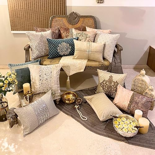 Miniatura 77 de The HomeCentric Funda de almohada, fundas marrones, fundas de almohada geométricas japonesas ópticas, fundas de almohada de 24 x 24 pulgadas, fundas