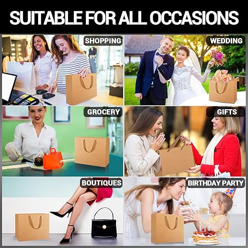Miniatura 5 de EUSOAR Bolsas de papel de estraza pequeñas de 8.6 x 3.9 x 7 pulgadas a granel, bolsas resistentes para bodas, comestibles, boutique, venta al por