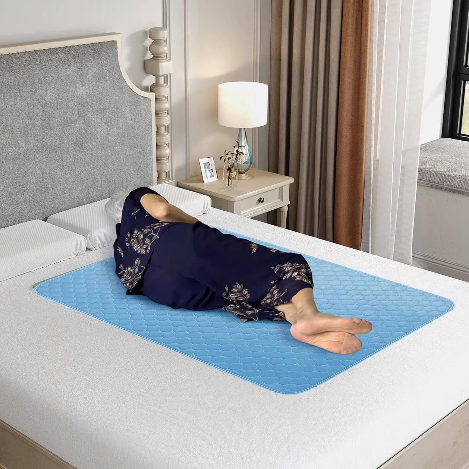 2PCS Reusable Underpads Large 86.4 x 132 cm, Upgrade Cooling Waterproof Bed Pads with Fast Absorbent, Washable Bed Pad Protector for Incontinence Puppy