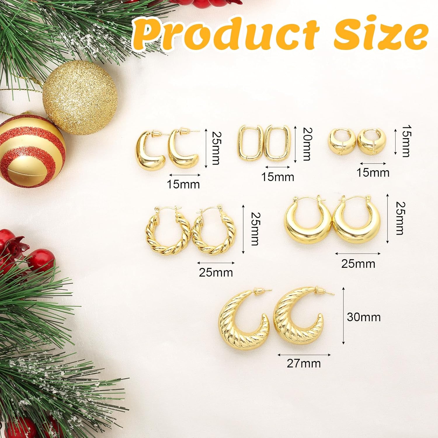 6 Pairs Gold Hoop Earrings Set with 14K Gold Plated Chunky Hoop Earrings for Women Gold Lightweight Earrings Gifts for Valentine's Day Mother's Day - Image 5
