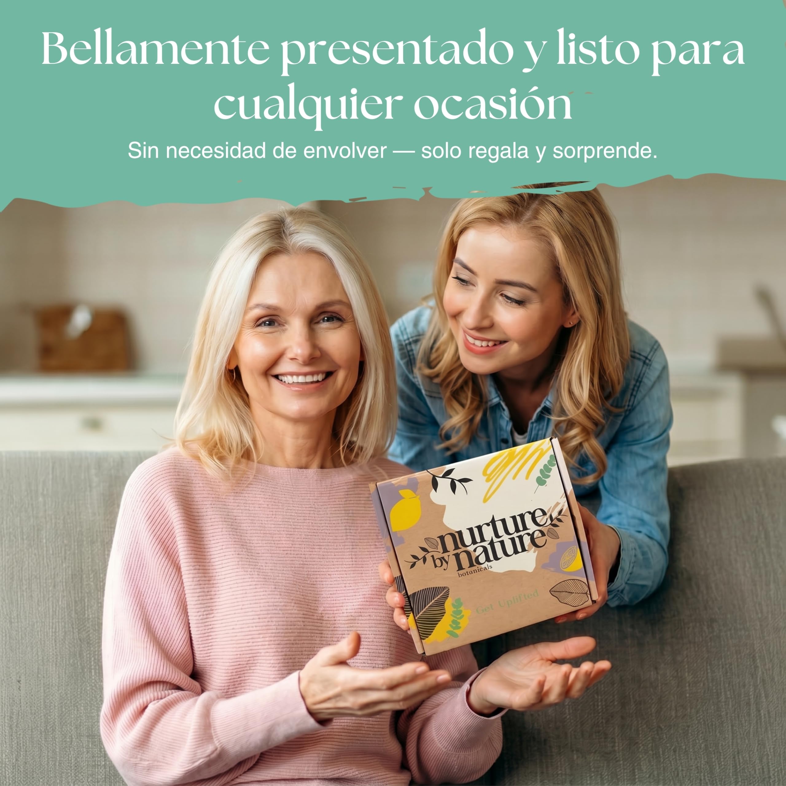 Nurture By Nature Set de Regalo para Mujer, Aceite Esencial, Sales de Baño, Jabón, Bombas de Baño, Vela