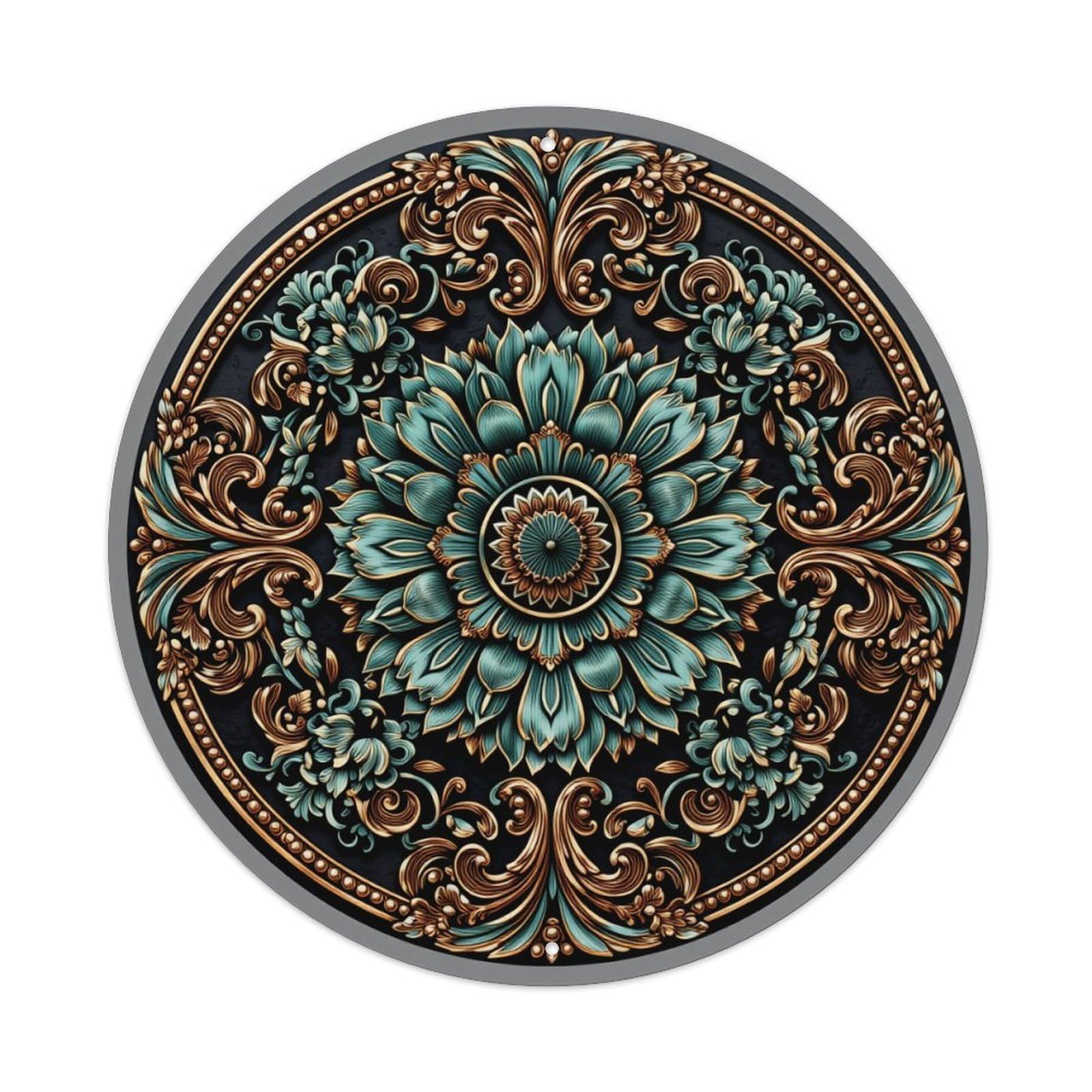 Ornate Floral Mandala Design Pattern Round Tin Sign Vintage Metal Poster, Home Bar Garage Man Cave Cafe Indoor & Outdoor Wall Decoration 8x8Inches