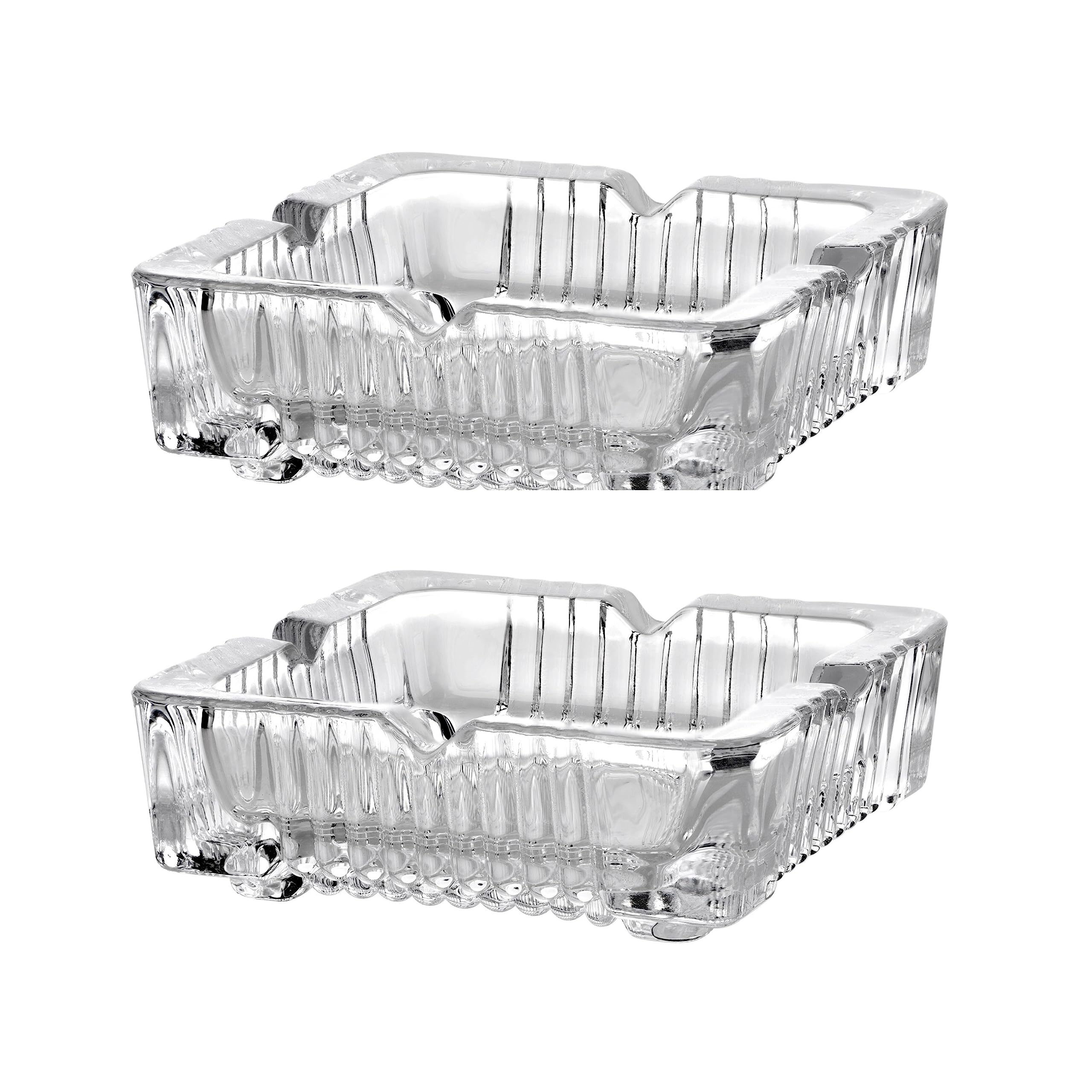 HOMESHOPA 12 x 12cm Square Glass Ashtray, 2 Pack Crystal Cut Transparent Glass Ash Tray for Cigarettes Cigars, Indoor Outdoor Home Office Restaurant Decorative Tabletop