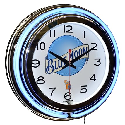 Blue Moon Beer Blue Double Neon Advertising Clock Man Cave Decor product photo Blue Moon Beer Blue Double Neon Advertising Clock Man Cave Decor product photo