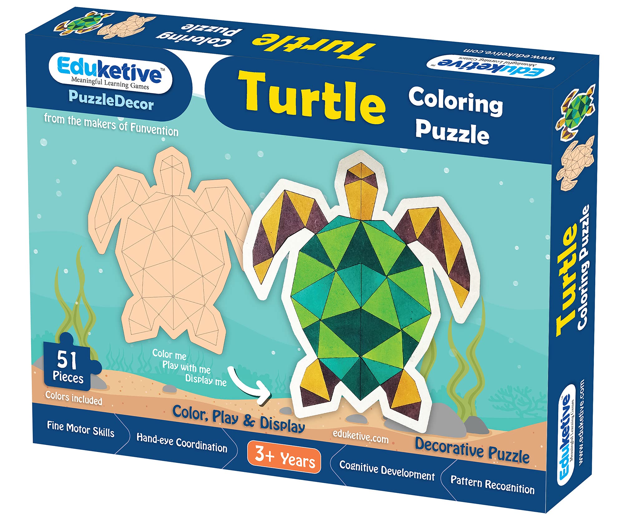 Eduketive PuzzleDecor Turtle Decorative Coloring Puzzle with Stand 51 Pieces Kids Age 3-12 Years Old + Free Colors (B093Z9B82G) Amazon Price History, Amazon Price Tracker