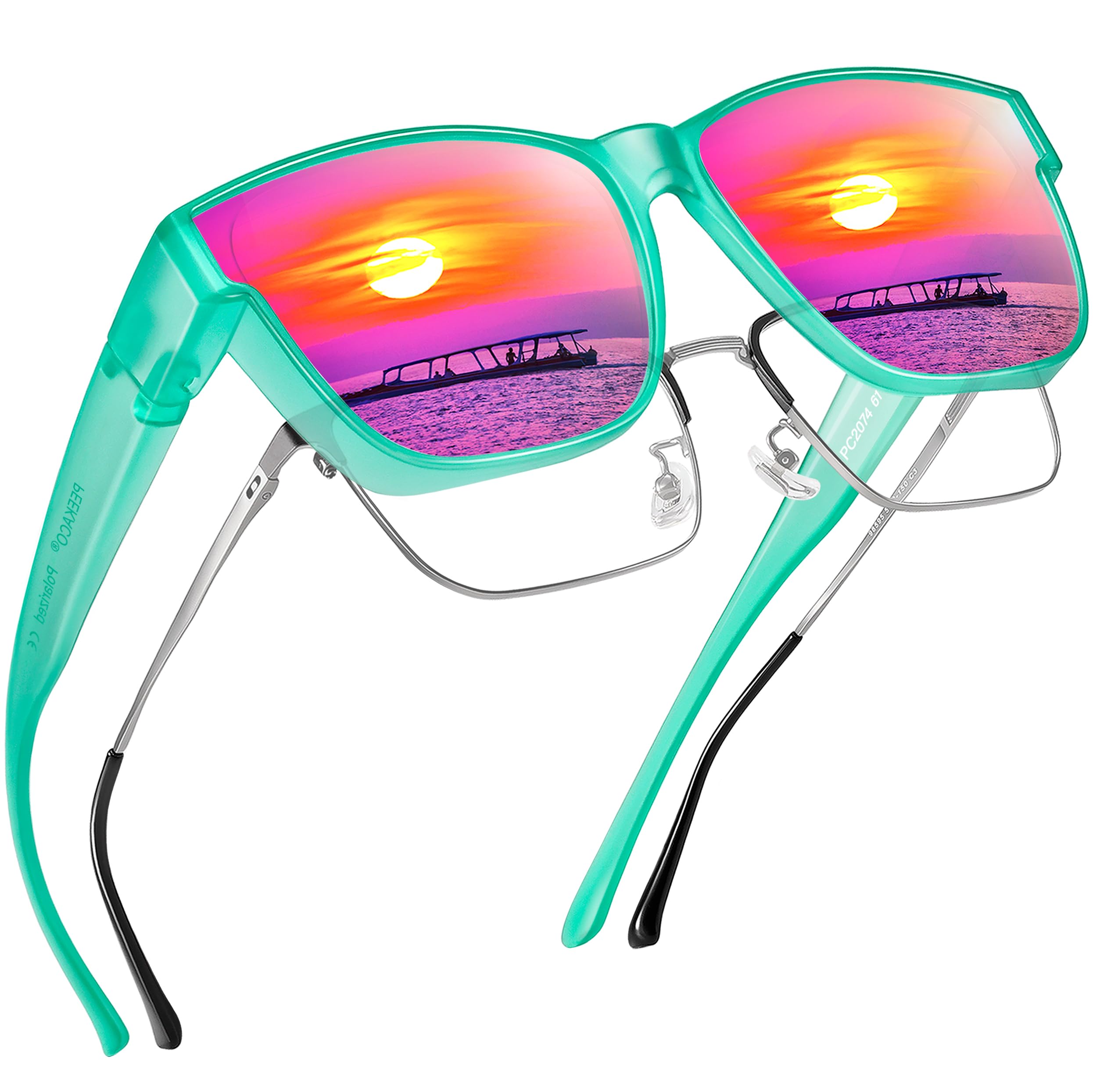 Peekaco Polarized Sunglasses Fit Over Prescription Glasses for Men Women, Oversized Square Sunglasses, UV400 Protection