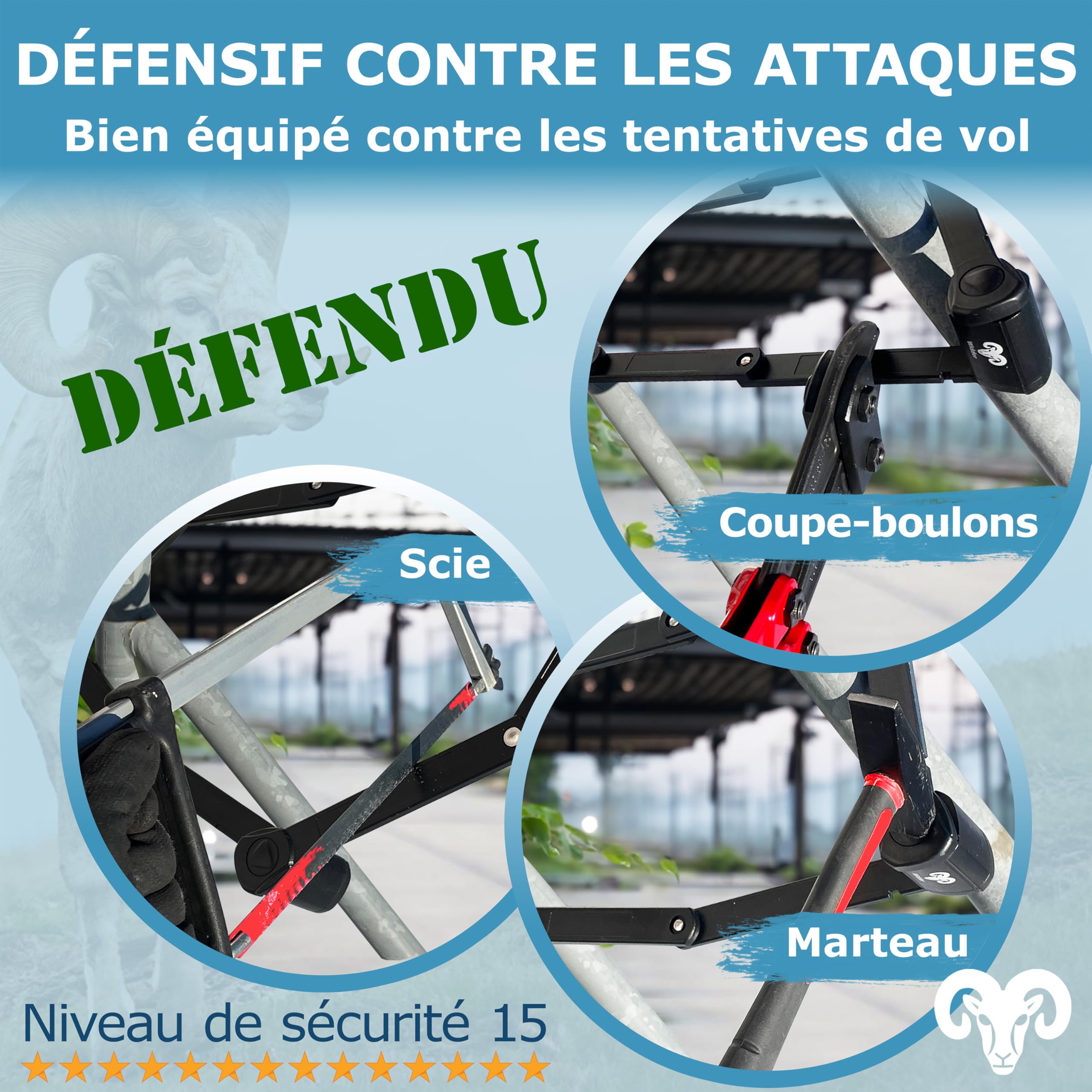 Widder Antivol pliable velo très sûr | 120 cm | Antivol pliant avec 4 clés | avec support – comme antivol velo electrique – idéal comme cadenas velo antivol, vélo électrique et anti vol vélo