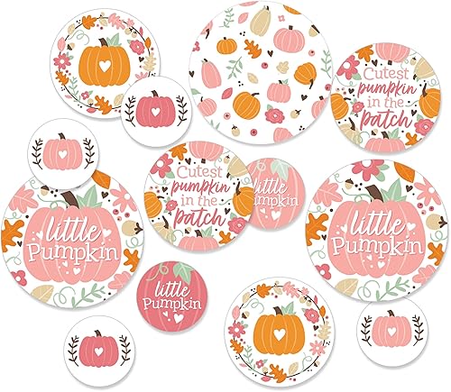 Miniatura 1 de Big Dot of Happiness Girl Little Pumpkin - Fiesta de cumpleaños de otoño o baby shower, confeti de círculo gigante, decoraciones de fiesta, confeti
