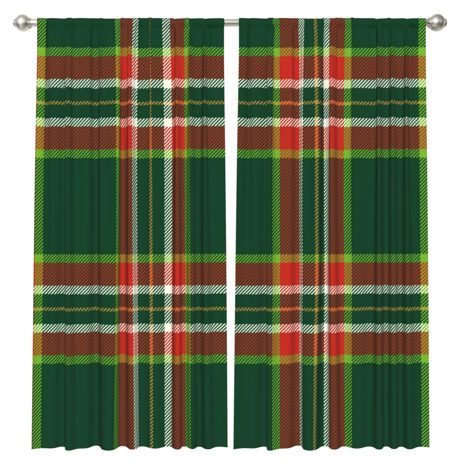 InOmak Christmas Tartan, 2 Panels Window Curtains 52 x 84 Inch Blackout Curtains for Living Room Bedroom
