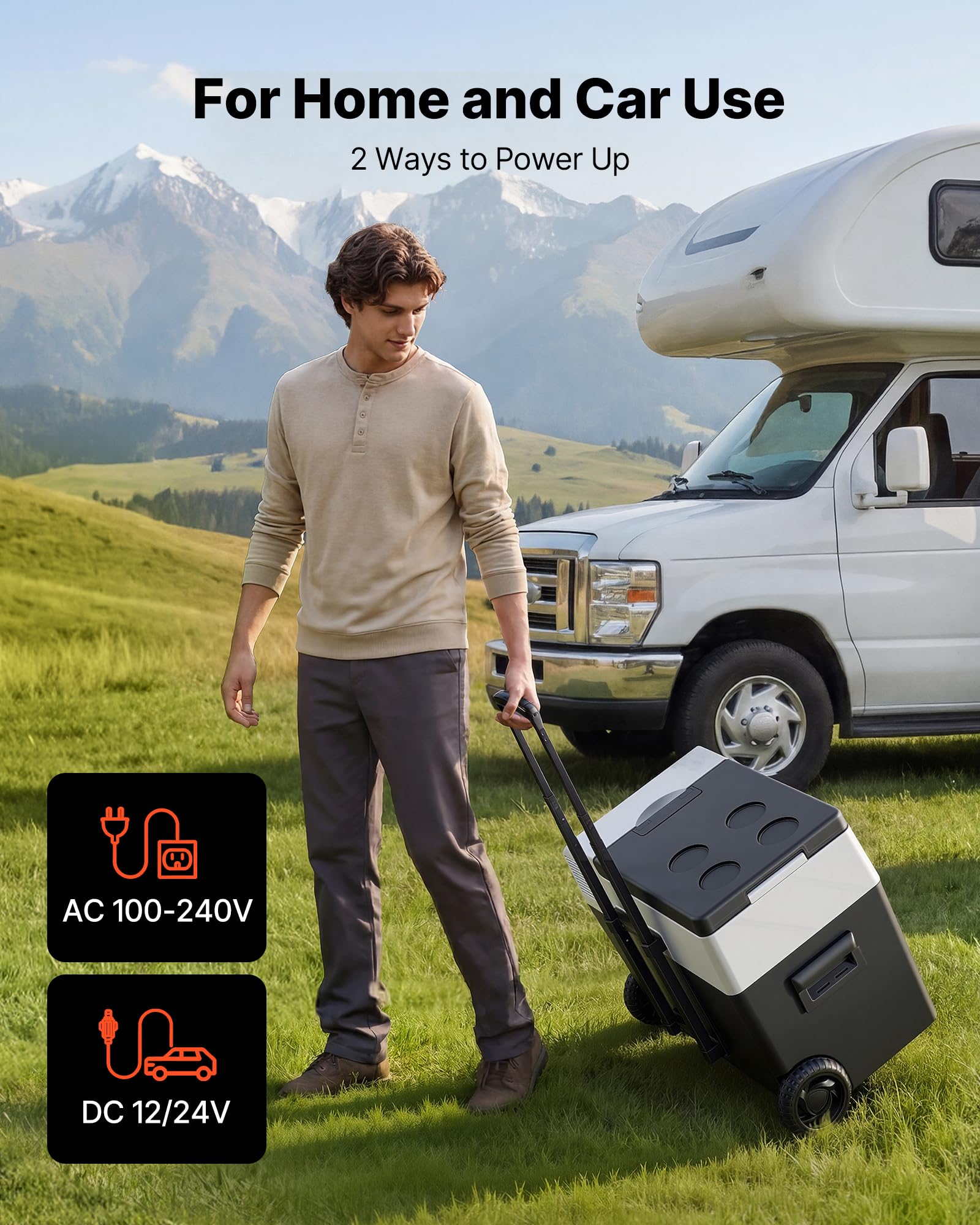 VEVOR Glacière Électrique Voiture et Maison, Réfrigérateur Portable 40 L 12 V/24 V CC et 100-240 V CA, pour Camping Voyage, Mini Frigo à Compression -22 à 10 °C, Contrôle APP avec Roues et Poignée