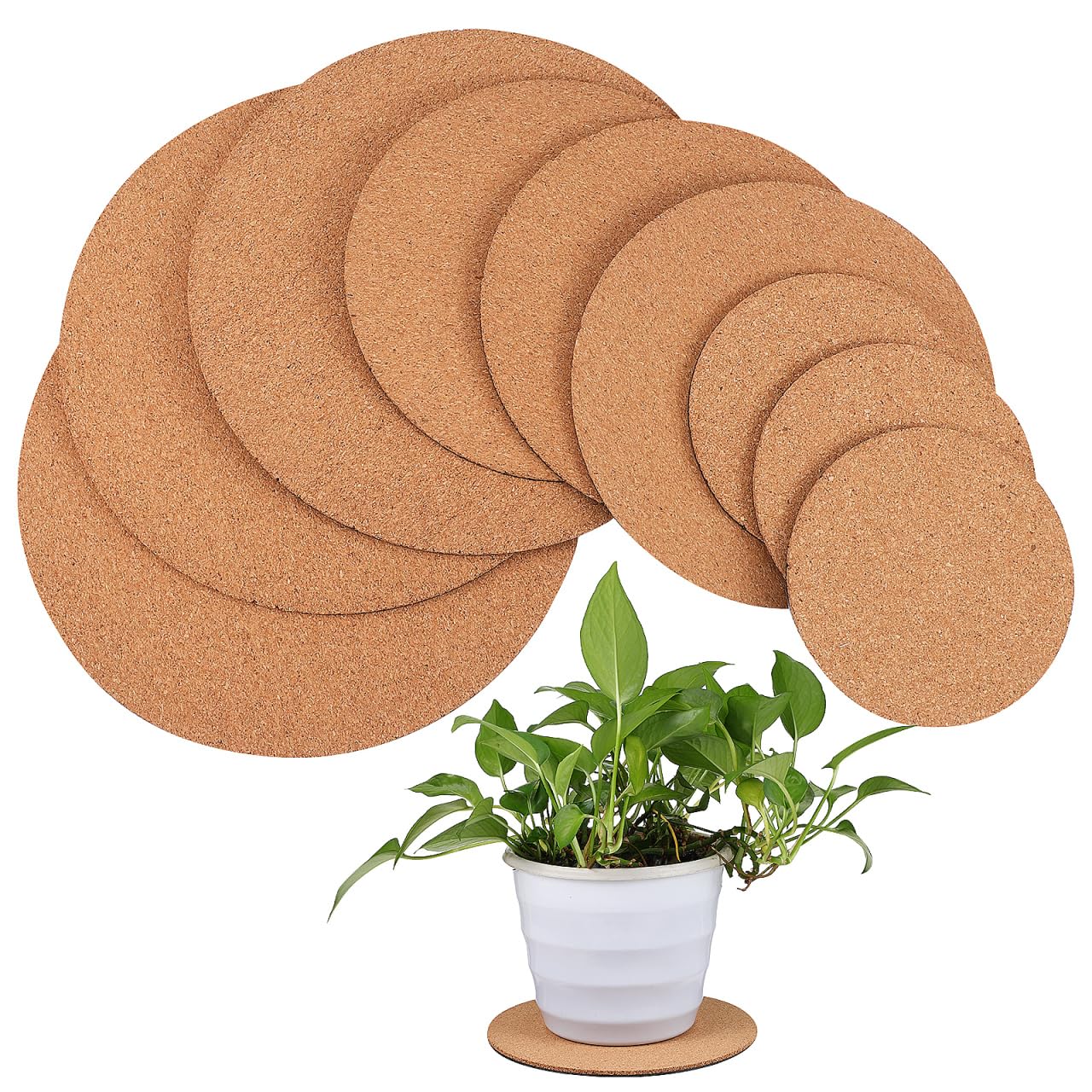 YARNOW Runde Korkuntersetzer Für Blumentöpfe 9Er Set in 3 Größen 4" 6" 8" Rutschfest Pflanzunterlage Für Zimmerpflanzen Und Diy Bastelprojekte