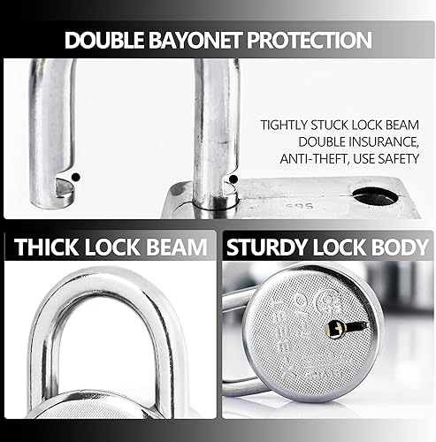 Miniatura 4 de Candado de 2.953 in con llaves, grillete largo para uso en exteriores e interiores, valla, puerta, caja de herramientas, paquete de 1 cadena