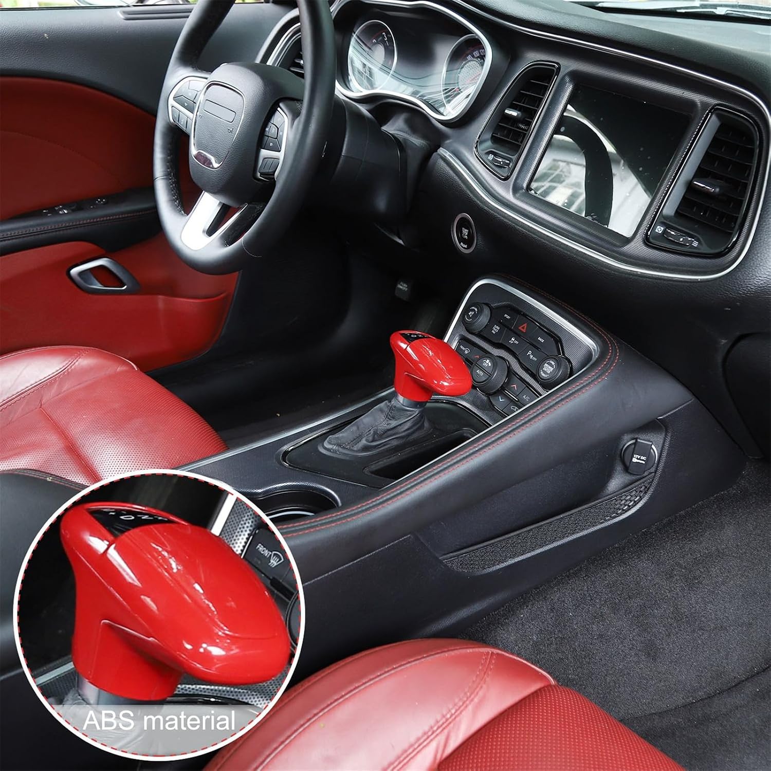 JeCar Gear Shift Knob Trim Cover Interior Trim Kit Compatible with Dodge Challenger/Charger 2015-2023 & Durango 2018-2021, Red