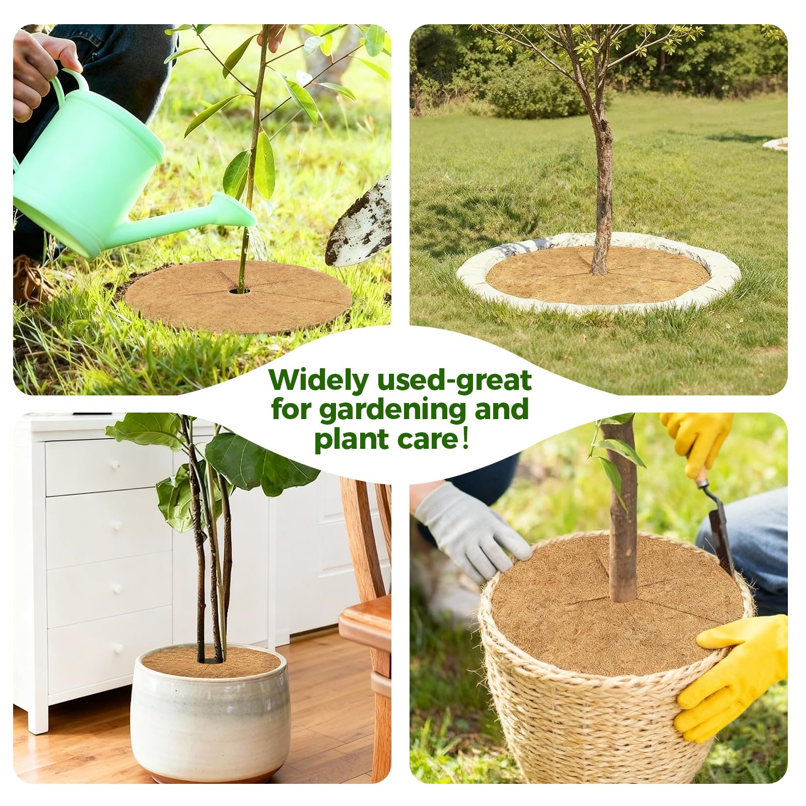 Bamworld 4 Anneaux de Paillage Fibre de Coco, 60 cm Protection Arbre Naturelle, Couvre-Sol pour Plantes Intérieur Extérieur et Aménagement Paysager, Marron