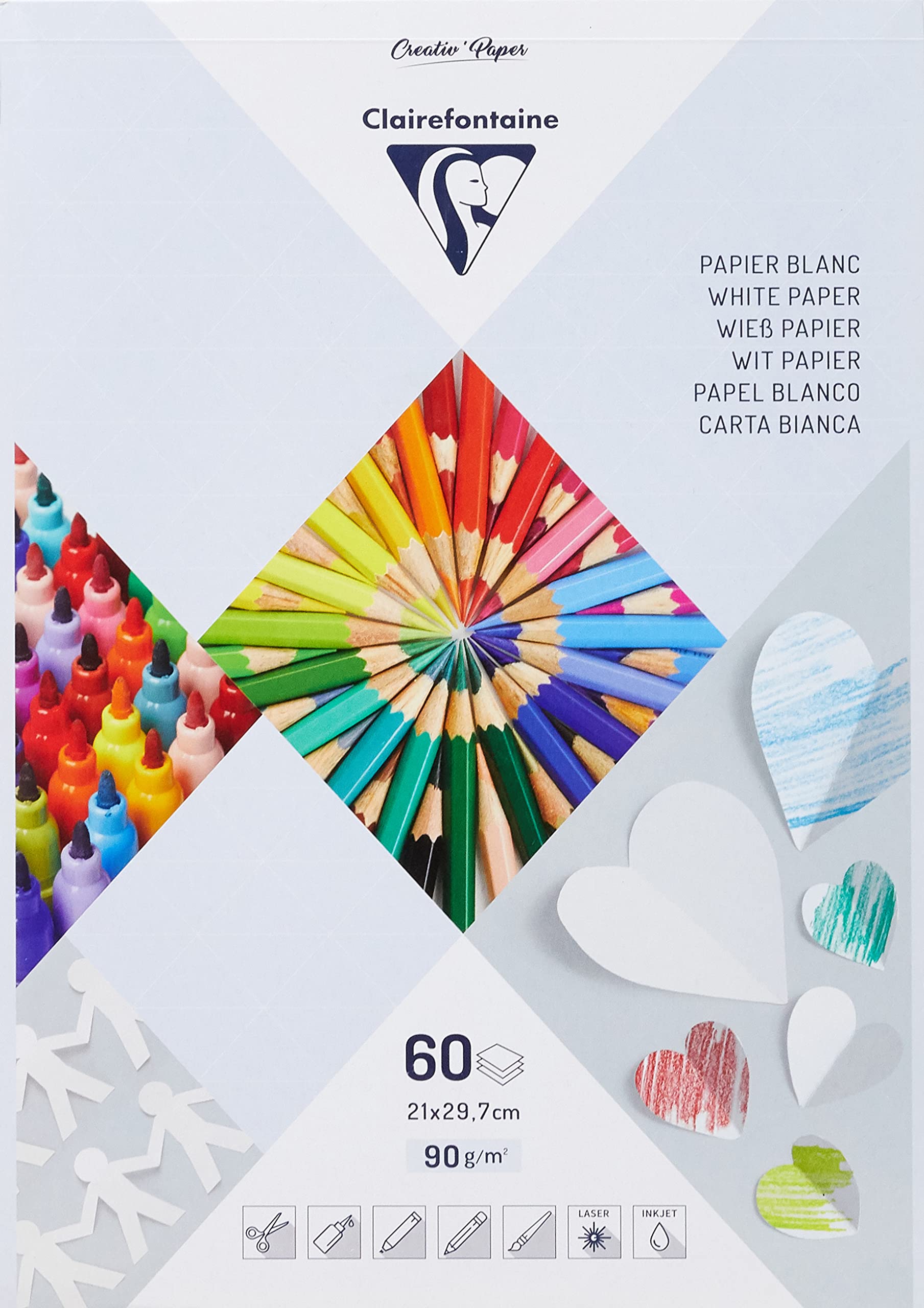 Clairefontaine A4 White Paper Pad, 60 Sheets, 90gsm