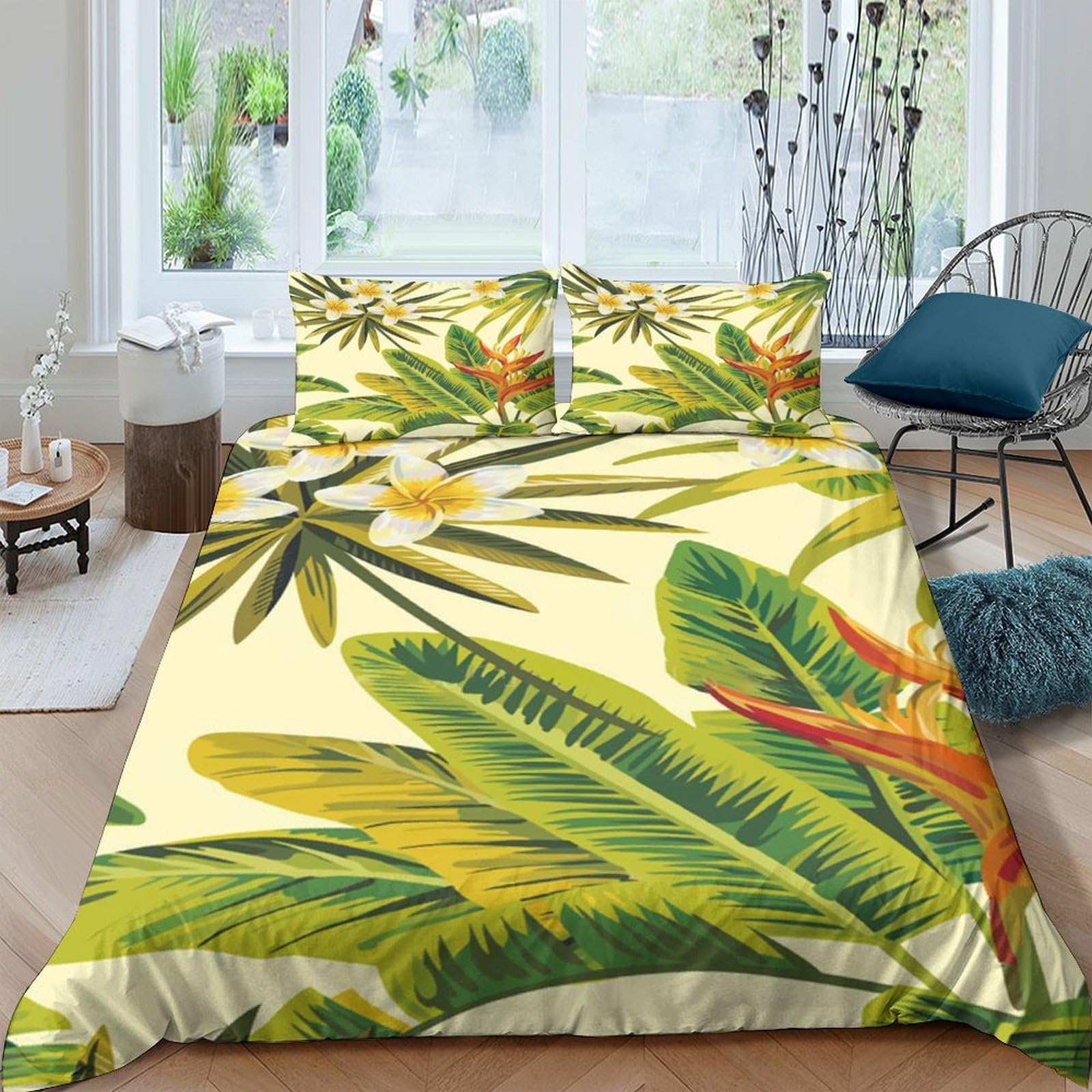 Ctjqhvkz Style-8 3D Printed Tropical Leaf Fitted Sheet Microfiber Soft Botanical Flower Mattress Cover Anti-Slip Machine Washable Bed Decor Single（135X200cm）